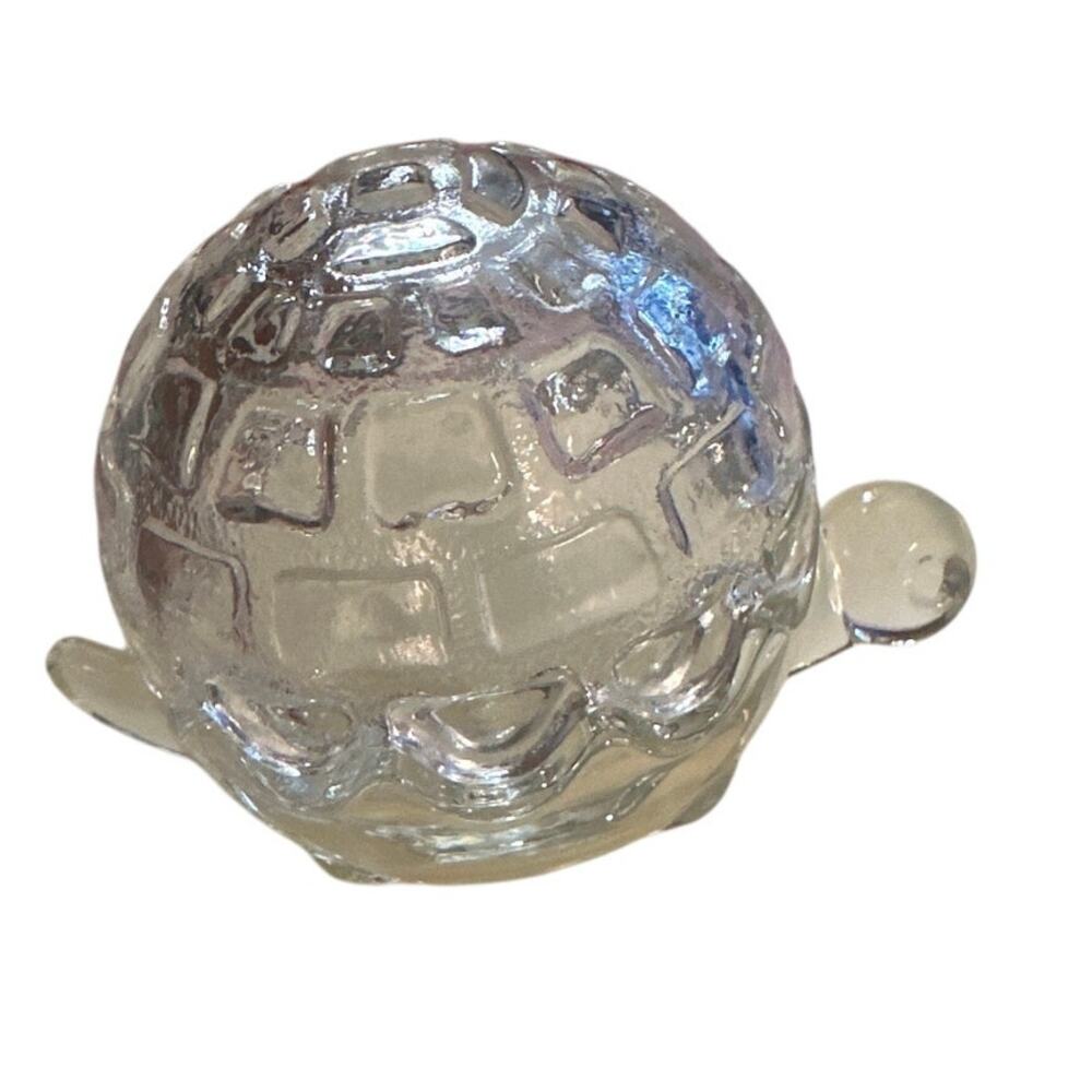 Anchor Hocking USA Crystal Clear Glass Sea Turtle Trinket Dish Box Jar Candy